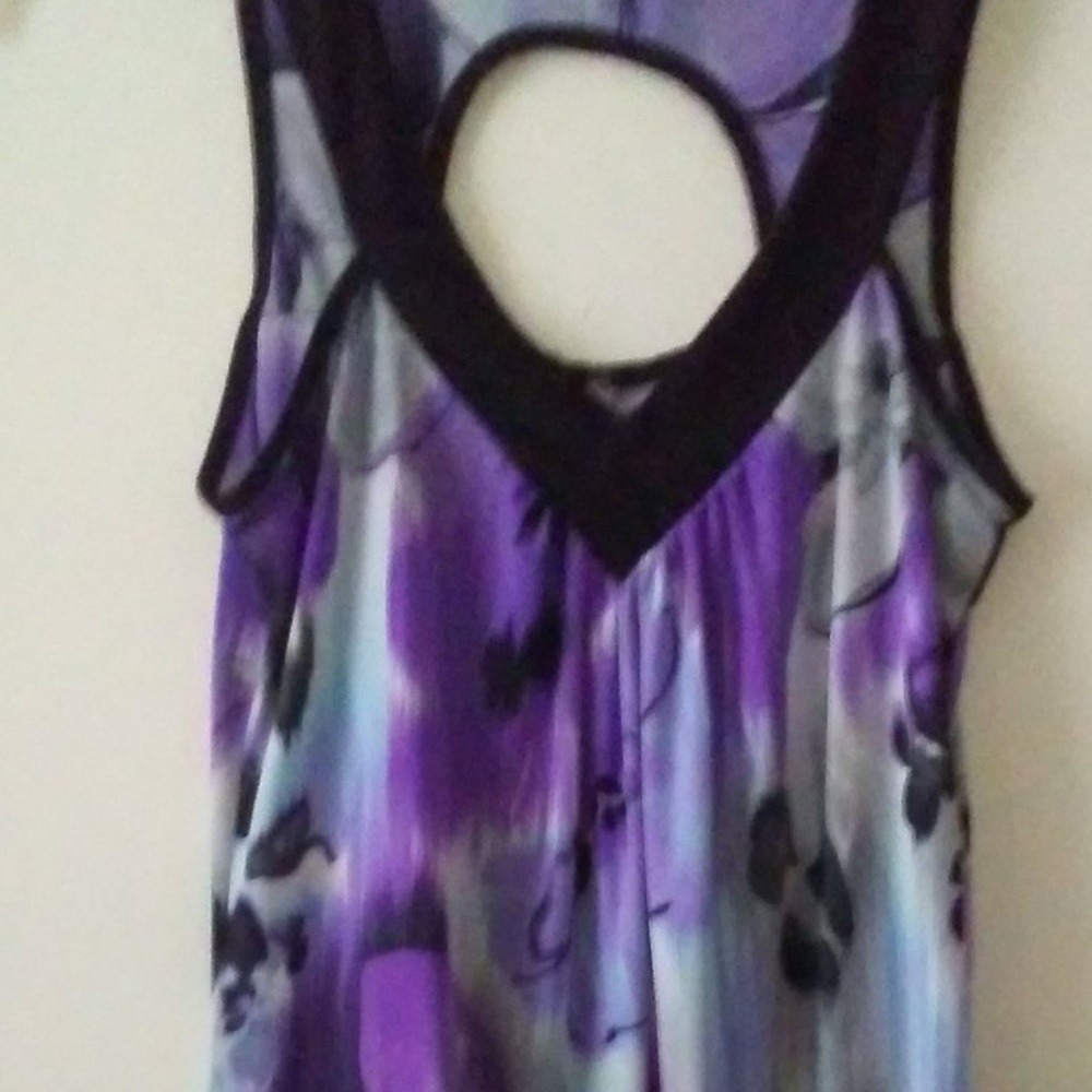 Summer Blouse Size S/M Nylon Top Purple Black Womens Sleeveless Tunic Kiwi Brand